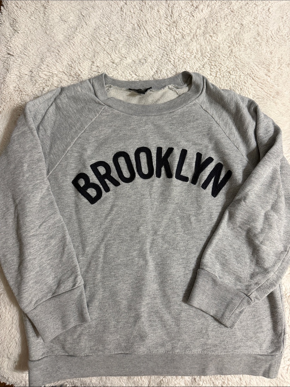 J. Crew Grey Crewneck Sweatshirt with Black 'BROOKLYN' Lettering